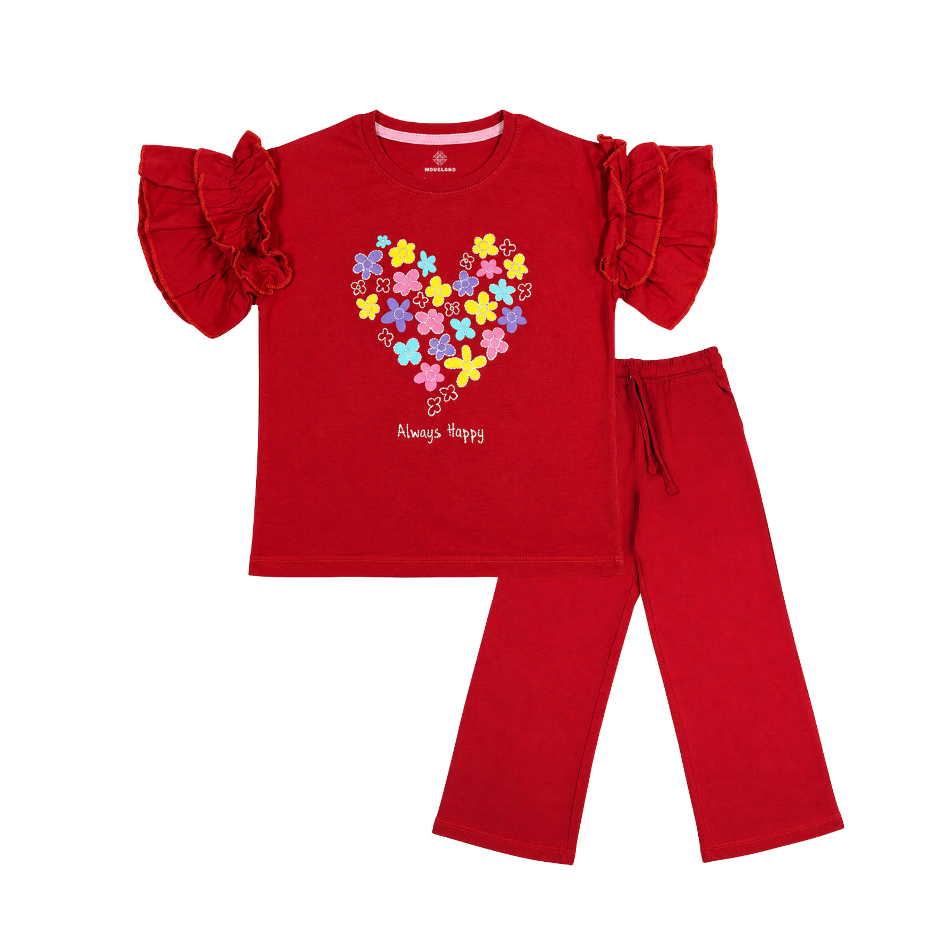 𝗔𝗹𝘄𝗮𝘆𝘀 𝗛𝗮𝗽𝗽𝘆" 𝗗𝗲𝗲𝗽 𝗥𝗲𝗱 𝗥𝘂𝗳𝗳𝗹𝗲 𝗦𝗲𝘁 – 𝗦𝗼𝗳𝘁 𝗖𝗼𝘁𝘁𝗼𝗻 𝗖𝗼𝗺𝗳𝗼𝗿𝘁