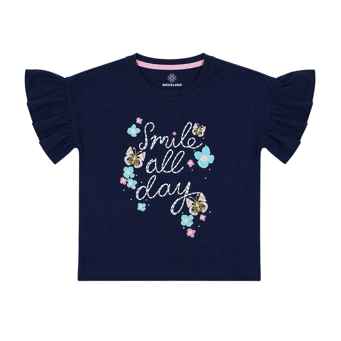 Smile All Day" Navy Ruffle Set – Premium Soft Cotton Loungewear