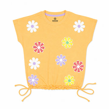 Floral Garden Yellow Crop Tee – Premium Soft Cotton with Adjustable