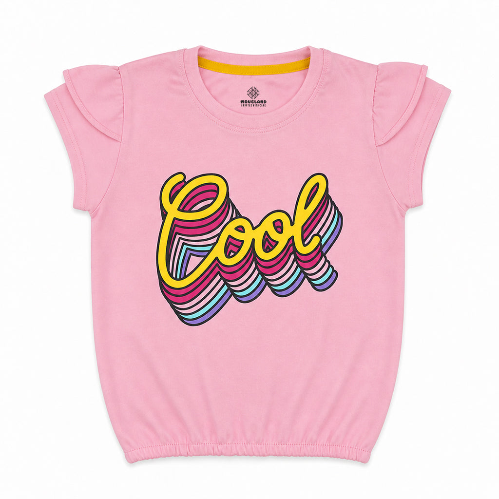 Cool" Retro Pink Tee – Soft Premium Cotton with Layered Ruffles