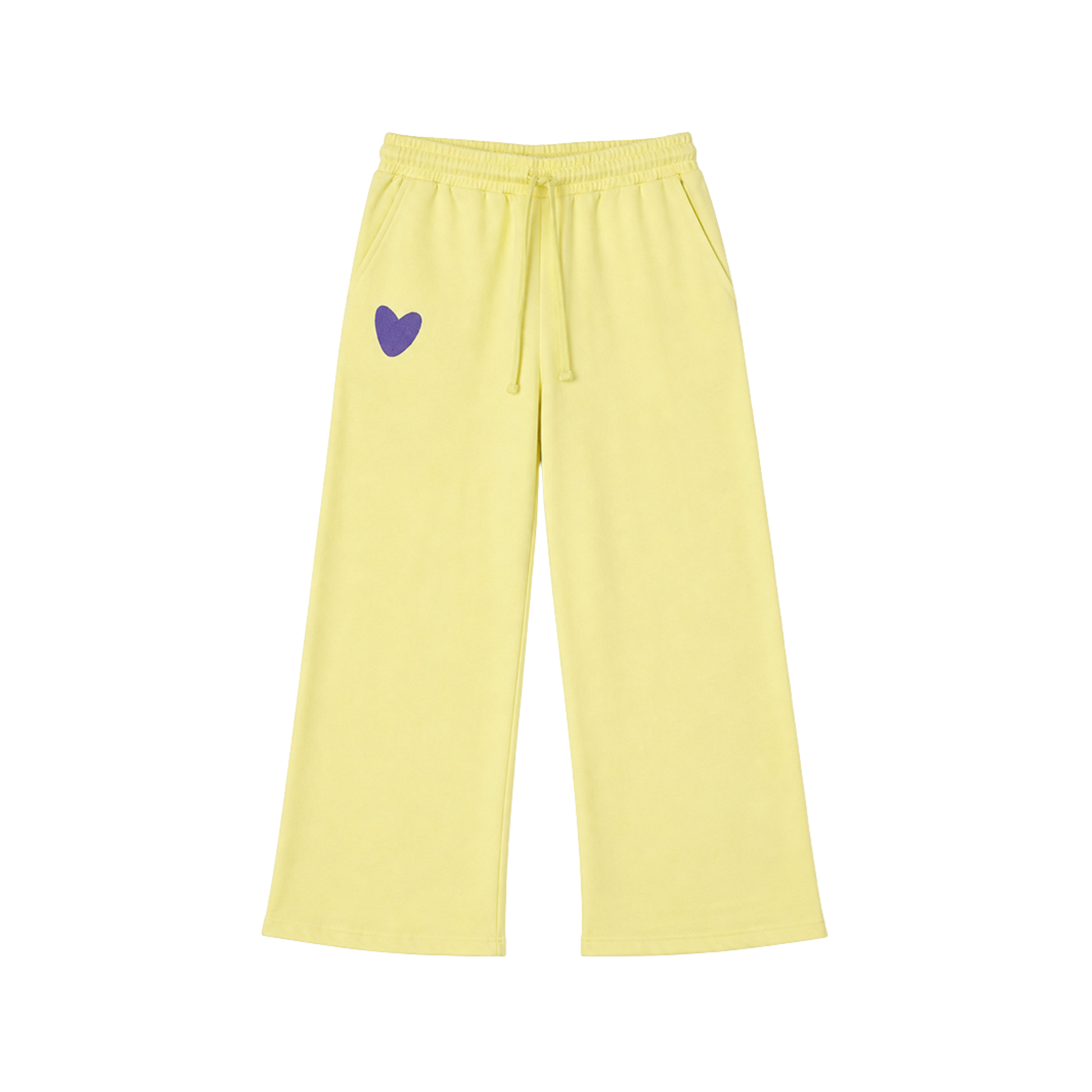 Yellow pants with a purple heart on a white background