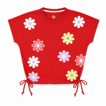 Floral Garden Red Crop Tee – Premium Soft Cotton with Adjustable