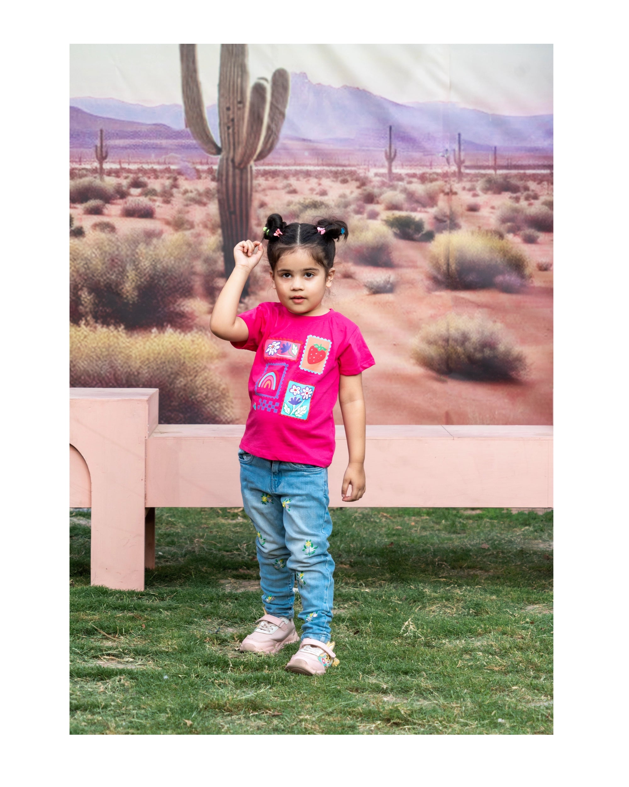 Floral Rainbow Hot Pink Tee