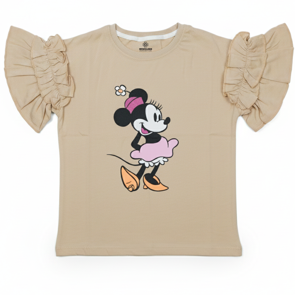 Girls' Minnie Mouse Ruffle Sleeve T-Shirt – Neutral Beige