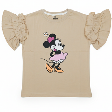 Girls' Minnie Mouse Ruffle Sleeve T-Shirt – Neutral Beige