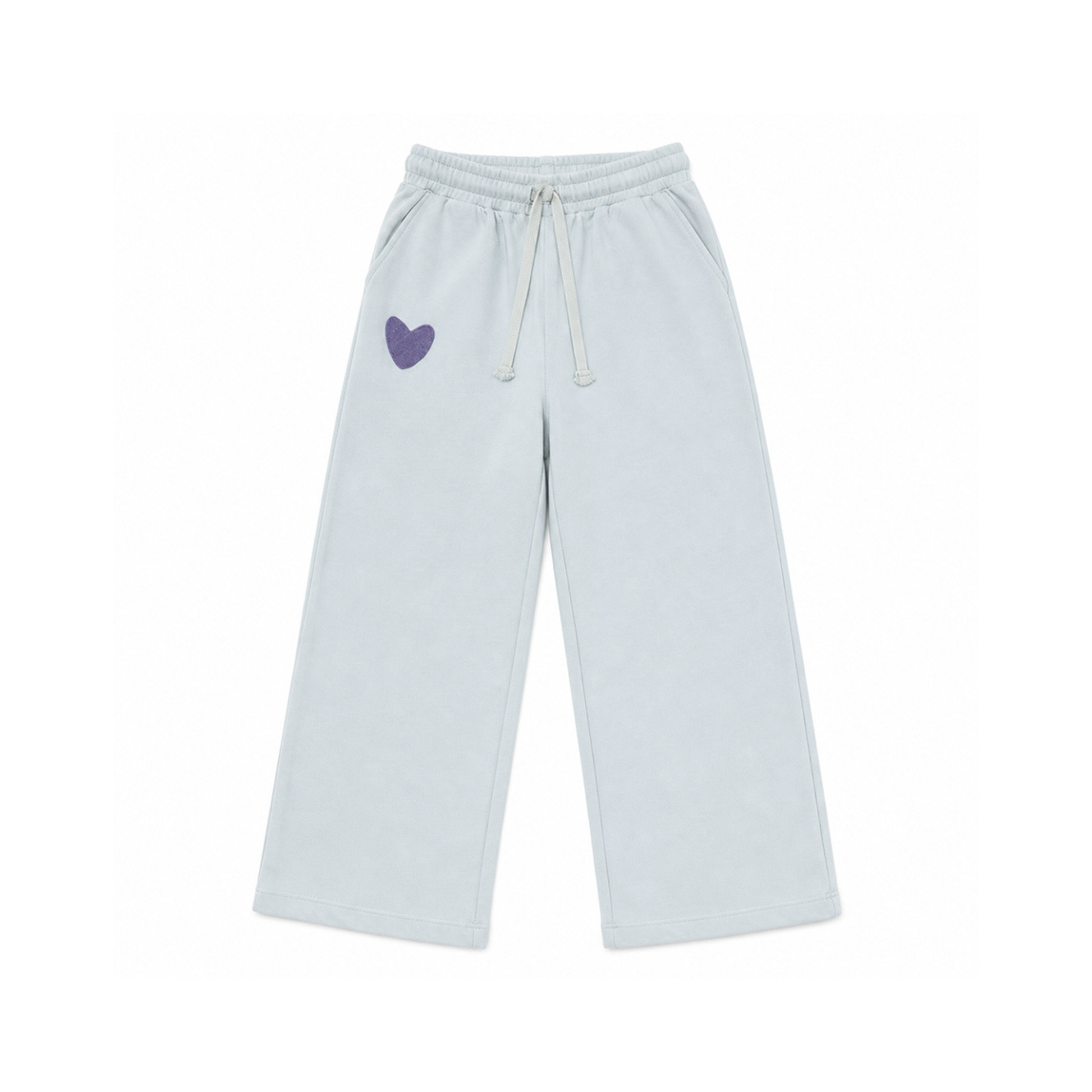 Light gray sweatpants with a purple heart on a white background