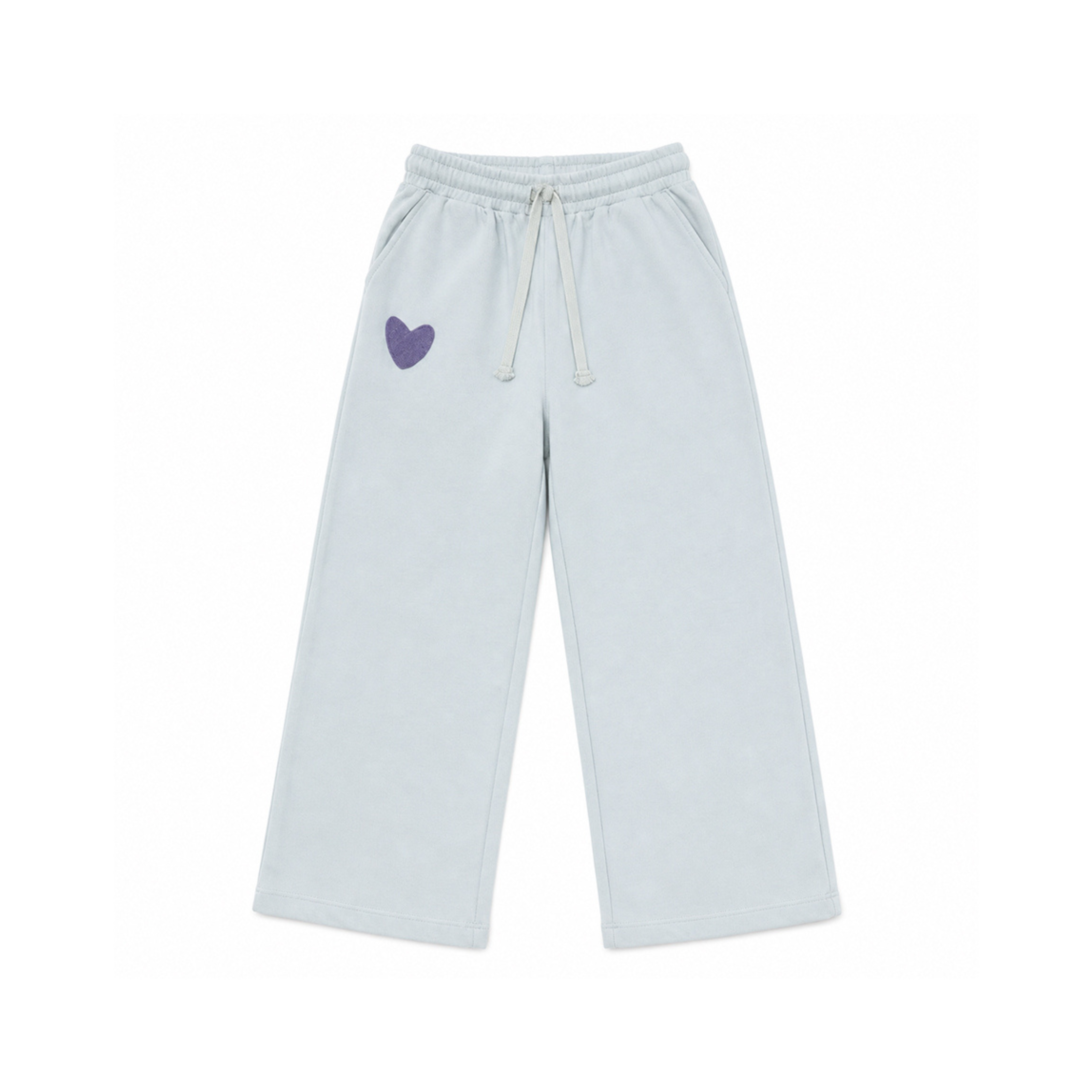 Light gray sweatpants with a purple heart on a white background